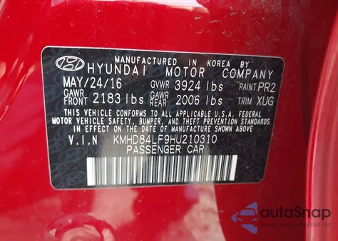 2017 Hyundai Elantra Se из США, поврежденный, VIN KMHD84LF9HU210310